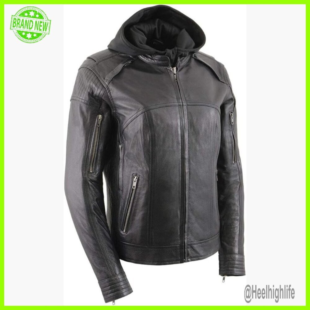 Premium Leather Motorcycle Jacket with Removable Hoodie Liner